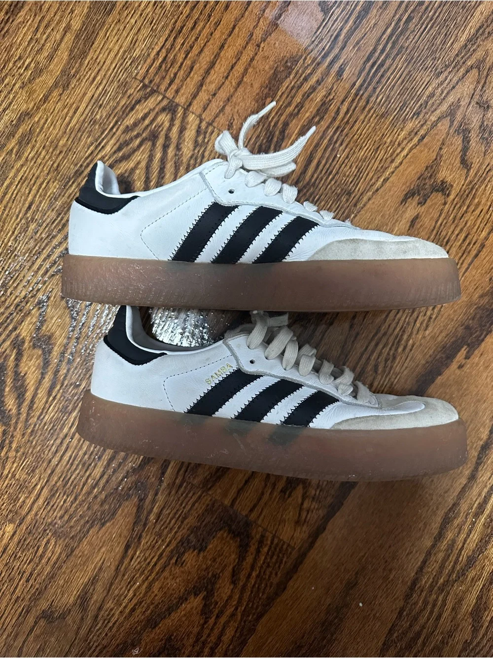 adidas Kids Samba Platform Sneakers in White, Black and Gum